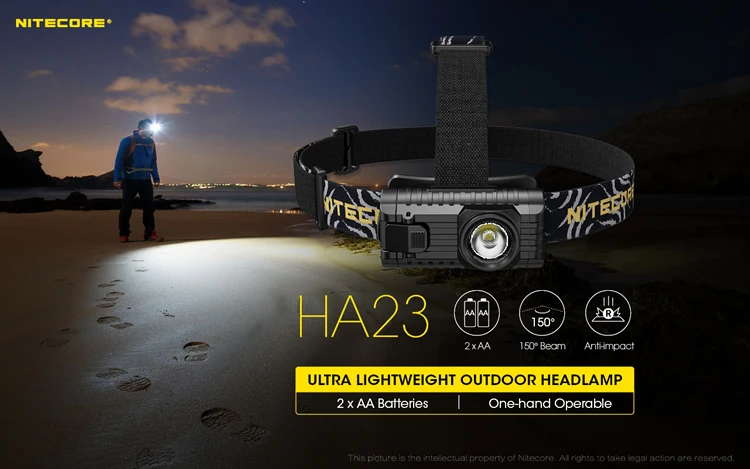 NITECORE HA23 + 2 xAA аккумуляторная батарея + SC2 зарядное устройство 250Lms CREE XP-G2 S3 светодиодный фонарь ультра легкий налобный фонарь