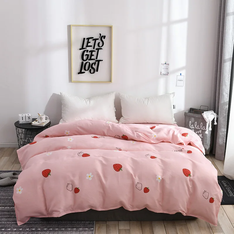 

Pink Strawberry Pattern Polyester Fiber Duvet Cover Comforter/Quilt/Blanket Case With Zipper Full Queen King Double Single Size