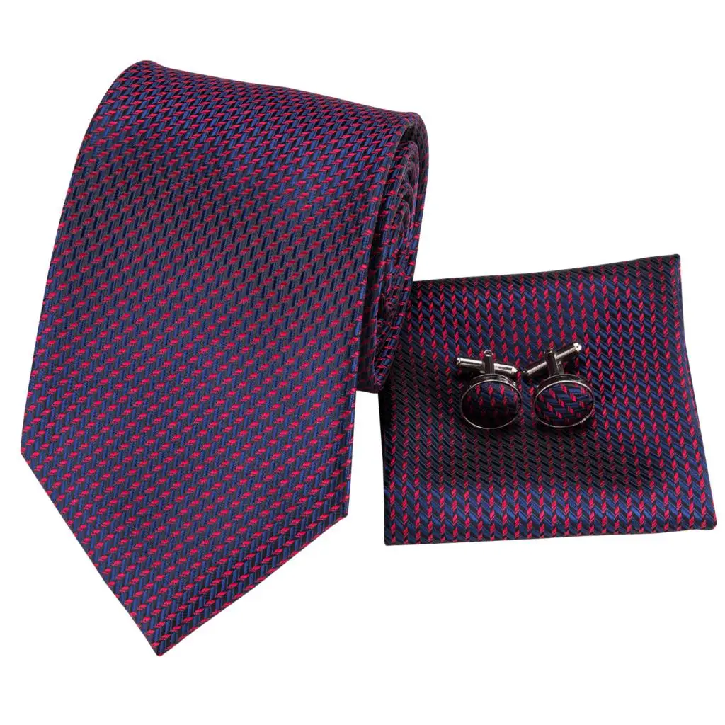C 3123 Hi Tie Шелковый мужской галстук фиолетовый носовой платок запонки набор модный
