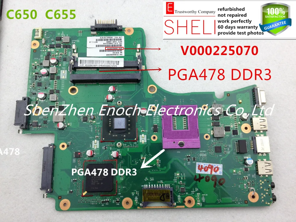 

SHELI V000225070 for Toshiba satellite C650 C655 laptop Motherboard 6050A2355301-MB-A03 intel PGA478 DDR3