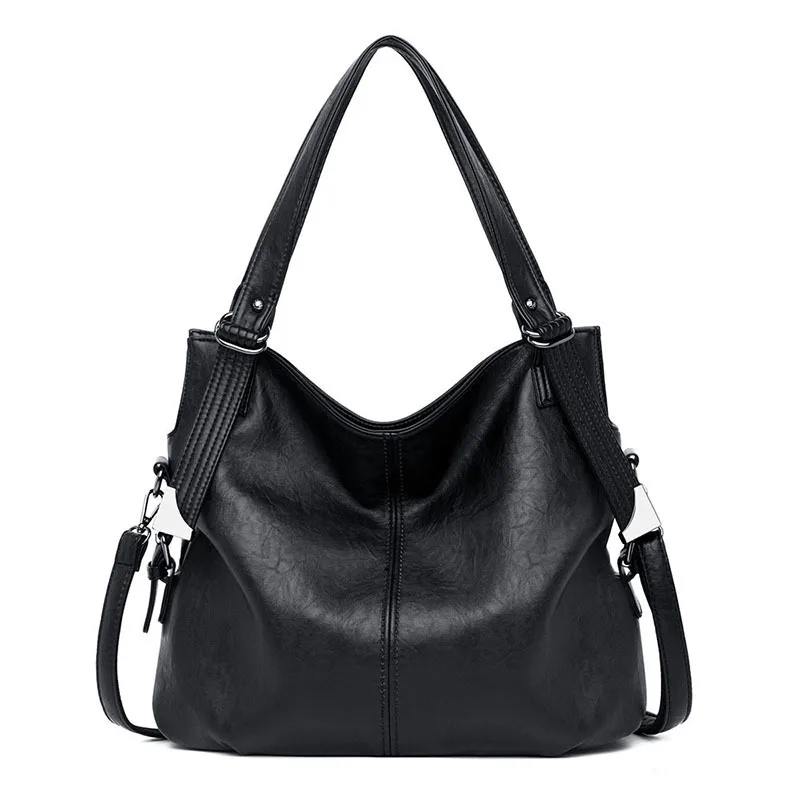 Kajie женская сумка из натуральной кожи, сумки через плечо, женская сумка, большая Вместительная женская сумка на плечо, новинка - Цвет: Black