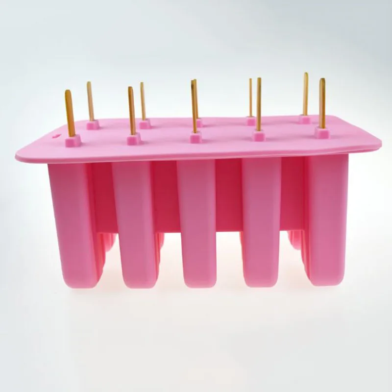 10 cavities with sticks silicone Icecream molds popsicle silicone molds ice lolly molds 1 pcs PINK