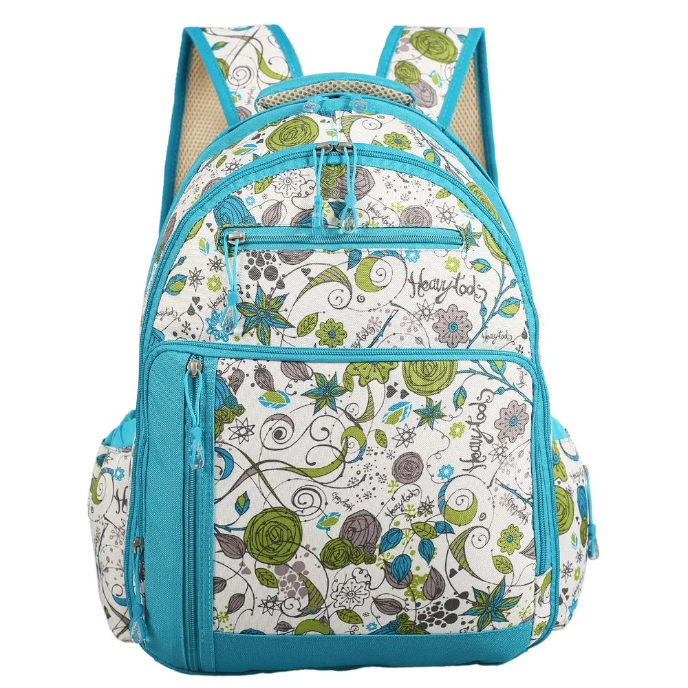 Top Quality Light Blue Flowers Print Backpack Baby Changing Diaper