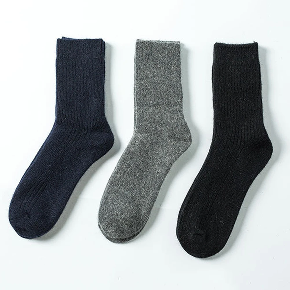 Мужские 3 пары сплошной цвет Осень Зима теплые дышащие толстые шерстяные длинные носки