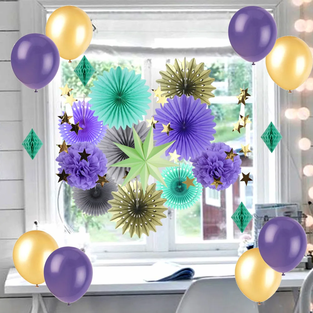 22pcs(Mint Lavender Gold) Paper Decoration Set Tis...