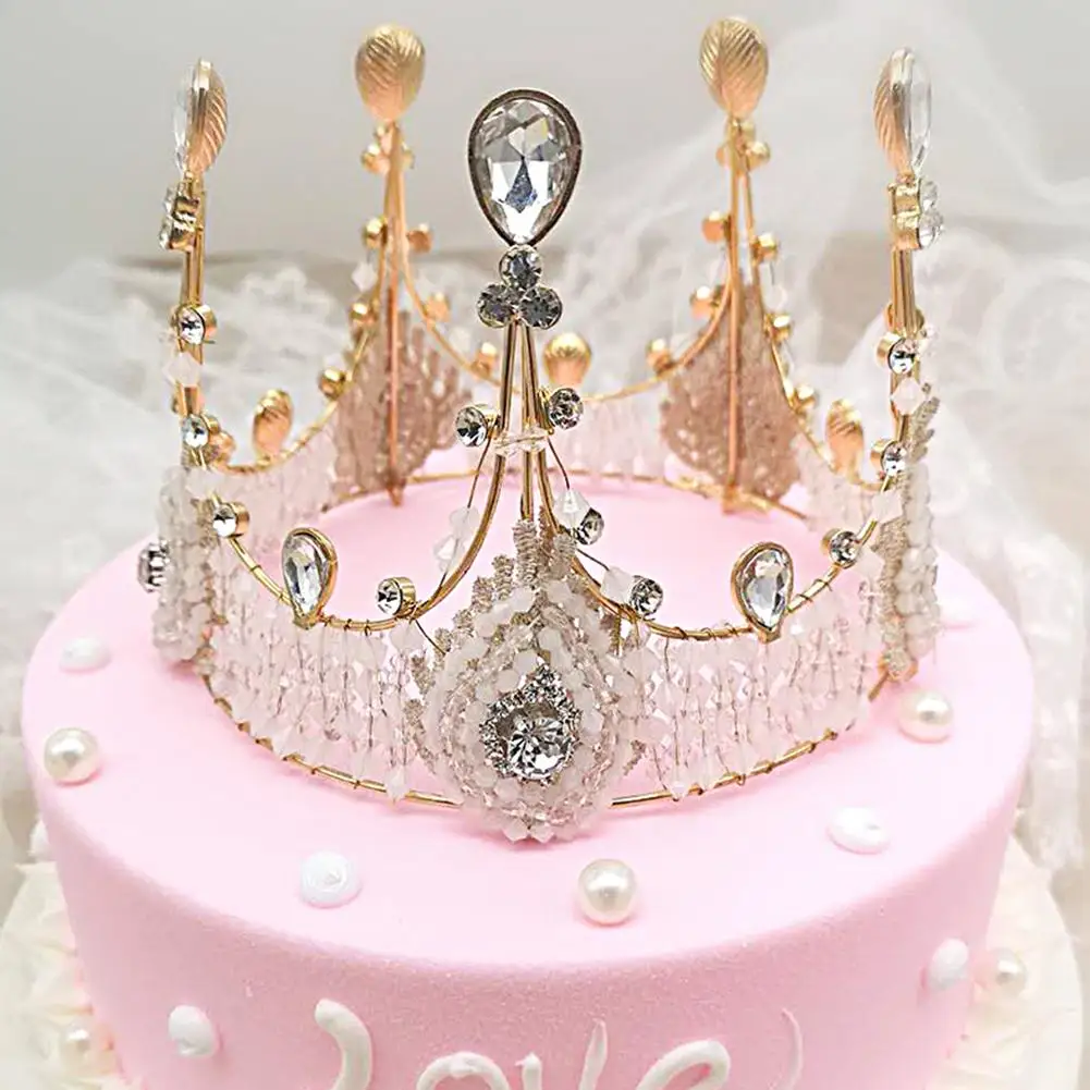 

Girl Birthday Cake Bake Decoration Pure Handmade Retro Crown Decoration Queen Lace Large Crown Accessories Party Decor