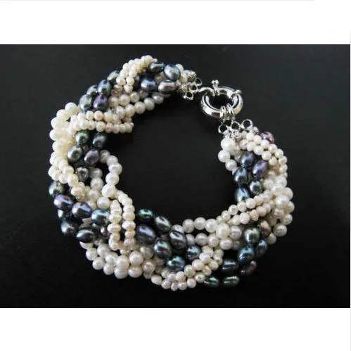 

Handwork Real Pearl Bracelet,7.5inches Genuine Black Freshwater Pearls Bracelet,Perfect Women Birthday Party Gift Jewellery