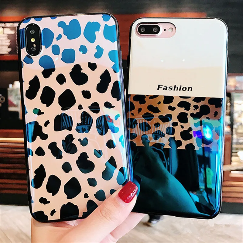 

Blue Glossy Leopard Cow pattern Soft Case for iphone X XS Max XR XS Back Cover For iphone 6 6s 6Plus 7 plus 8 8plus coque funda