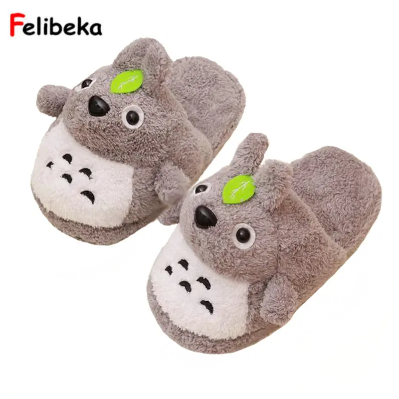 

Drop shipping gray totoro slippers for women winter warm slipper at home in door plush shoes one size