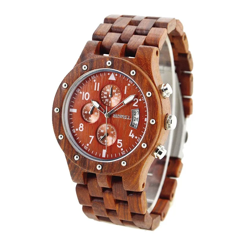 

BEWELL Wood Multi-functional Watch Luxury Small Round Dial 2018 Wood Watch New Arrival to Run a Second Watch for Men W109D