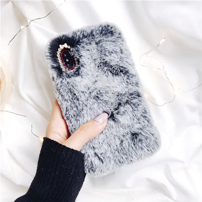 Fluffy Warm Fur Case For iPhone X Rabbit Fur Phone Case For iPhone 6 6s