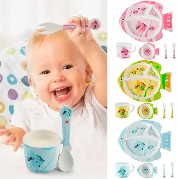 

Safe Children Bamboo Fiber Plate Dish Bowl Wide Scope of Application Novelty and Beauty Fork Spoon Cup Cute Dinnerware Set