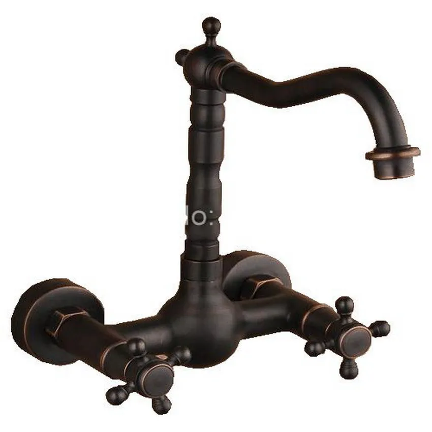 Oil Rubbed Bronze Wall Mounted Dual Cross Handles Swivel Kitchen Bathroom Sink Basin Faucet Mixer Tap