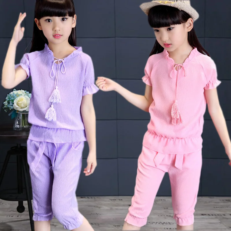 

2018 Brand Summer Girls Sport Clothes Set Short Sleeve+Pants Kid School Cute Princess Clothes Set Kid Perform Clothes Set
