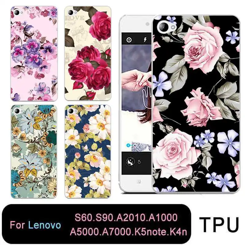 

QMSWEI Soft TPU Clear Phone case For Lenovo S60 S90 A2010 a1000 a5000 a7000 k5note k4note Flower Silicone Cover Free shipping
