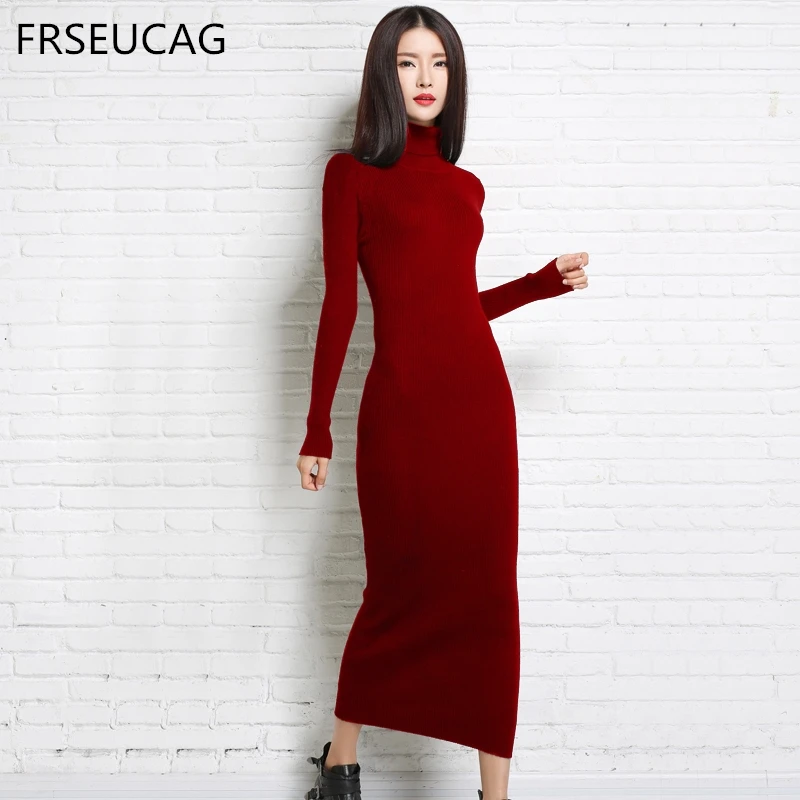 

Best selling new cashmere dress women's knit long section turtleneck sweater Slim sexy pullover autumn and winter models 2018