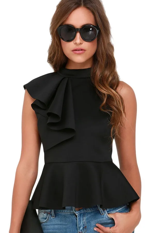 Black-Asymmetric-Ruffle-Side-Peplum-Top-LC25845-2-2