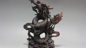 

Chinese Myth folk red bronze Copper Feng Shui lucky Dragon god Beast Art Statue