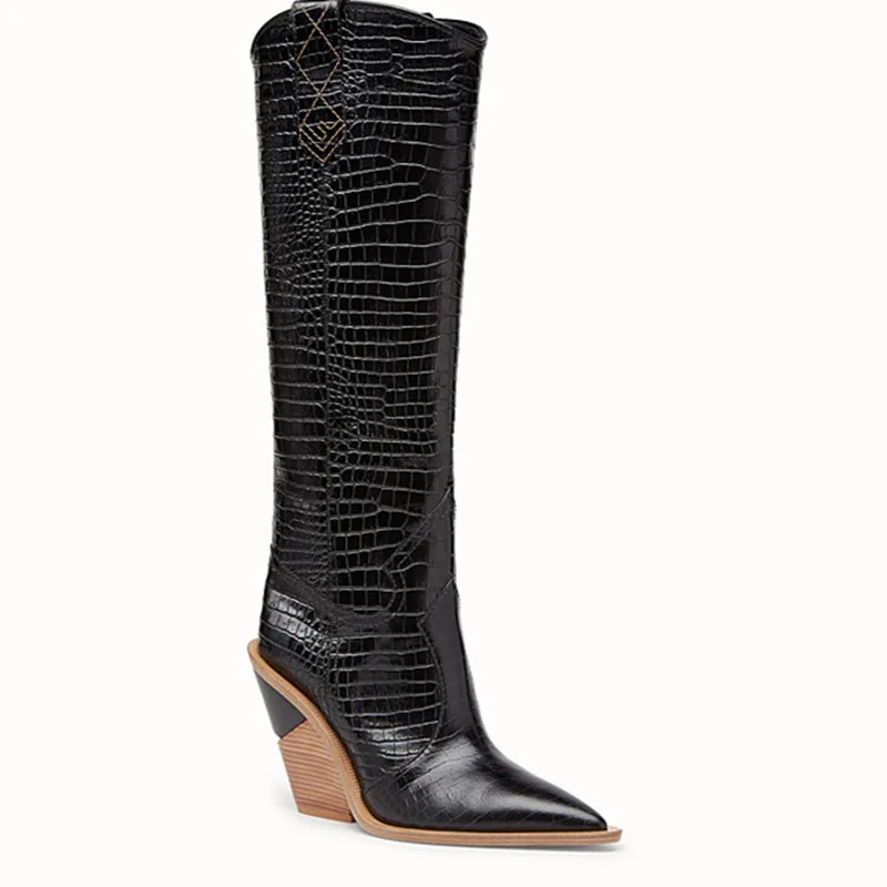 Mujeres Pie Nuevo En Picture As Dedo Cuero Rodilla Puntiagudo Las De Mujer Forma Alto Zapatos Tacón Fugitivo Del as 2018 Largas Picture Señoras Botas Altas Moda Tacones adqxza