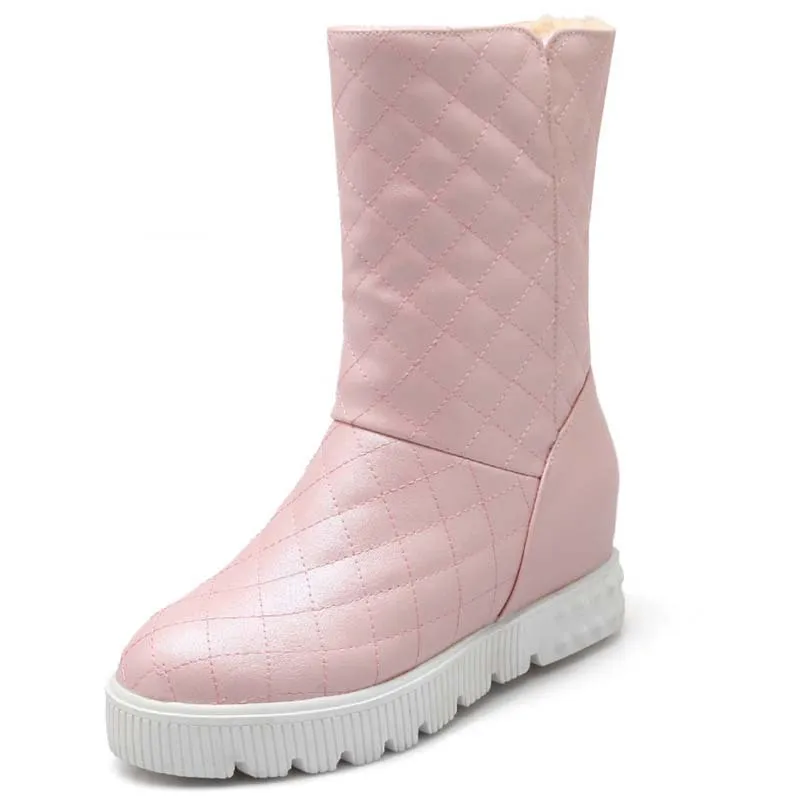 

New Round Toe Low High Heels Snow Boots for Women Simple Elegant Platform Boots Fashion Working Women Shoes Boots