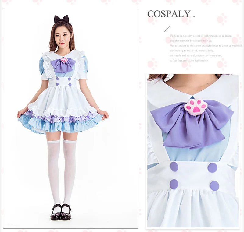 Maid Costume with Cat claw Bowknot Alice Cosplay Lolita Costumes  (4)
