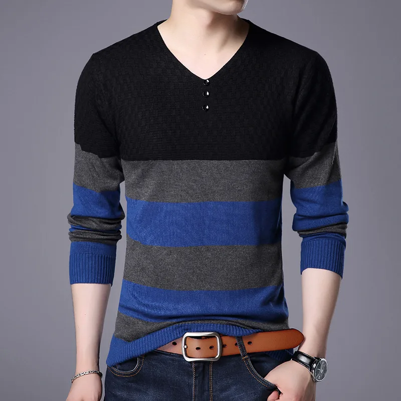2018 Autumn Winter Casual Patchwork Knitting Men Sweaters