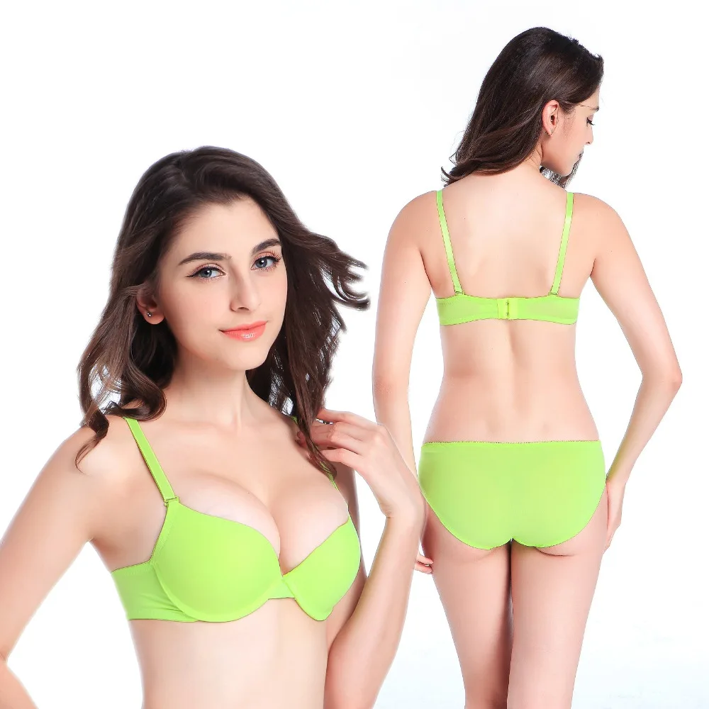 

New Sexy Bra Briefs Set Gathering Cups Push up A B cups T-shirt Padded bra Smooth Seamless Lingerie Women Underwear H116