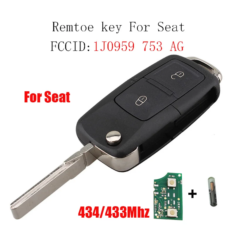 2 кнопки дистанционного ключа для сиденья 1J0959753AG для Seat Leon Ibiza Toledo Cordoba 2002-2008 434 МГц и ID48 чип ключ