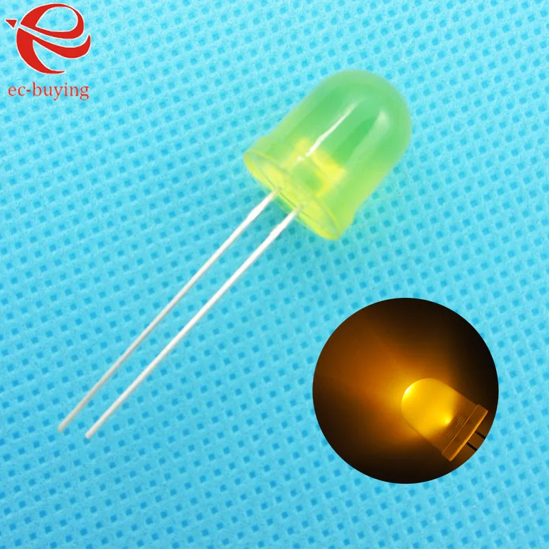 10mm LED Yellow Diffused Round Light-Emitting Diodes Lamp Bead DIP Plug-in Through Hole Bulb Wide Angle 10 mm 50 pcs /lot | Электронные