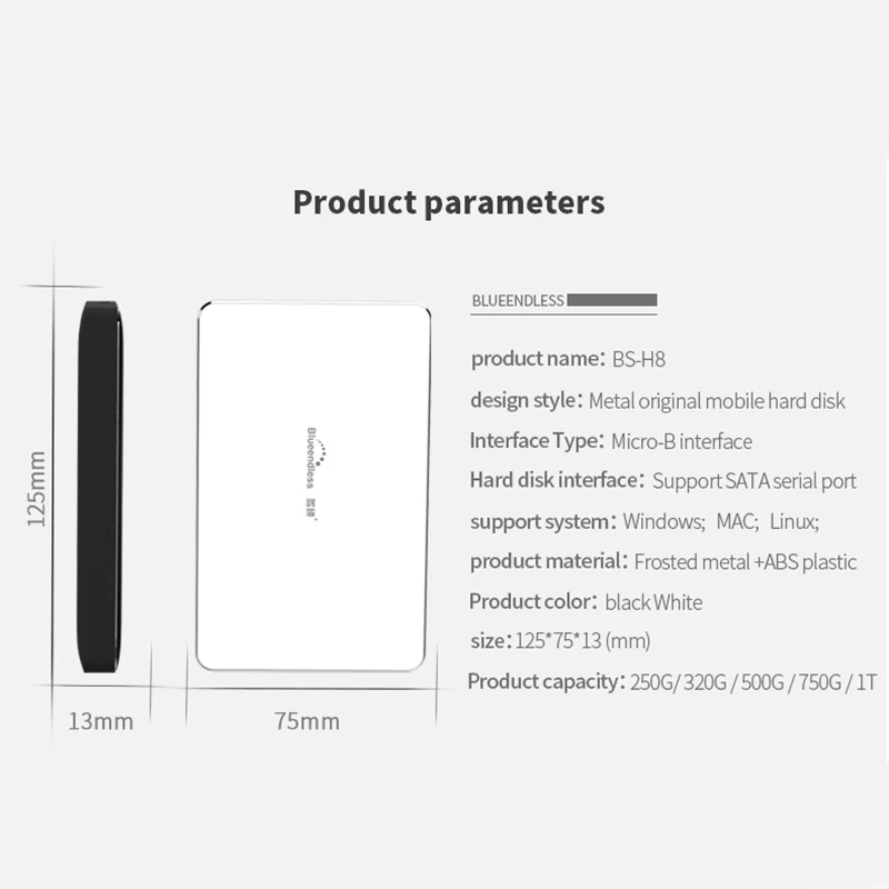 Blueendless портативный внешний жесткий диск 2,5 дюймов жесткий диск Usb 3,0 Hdd высокоскоростной для настольного ноутбука ПК белый