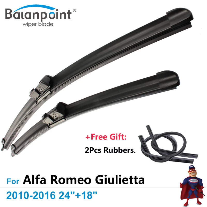 2Pcs Wiper Blades + 2Pcs Free Rubbers for Alfa Romeo Giulietta 2010