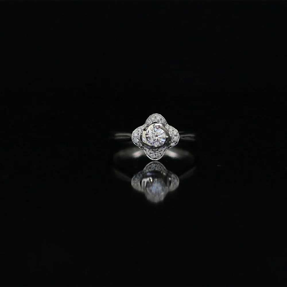 

LASAMERO 0.196 CT FG/SI Round Cut Floral Design Natural Diamond Ring For Women 18k White Gold Certified Engagement Wedding Ring