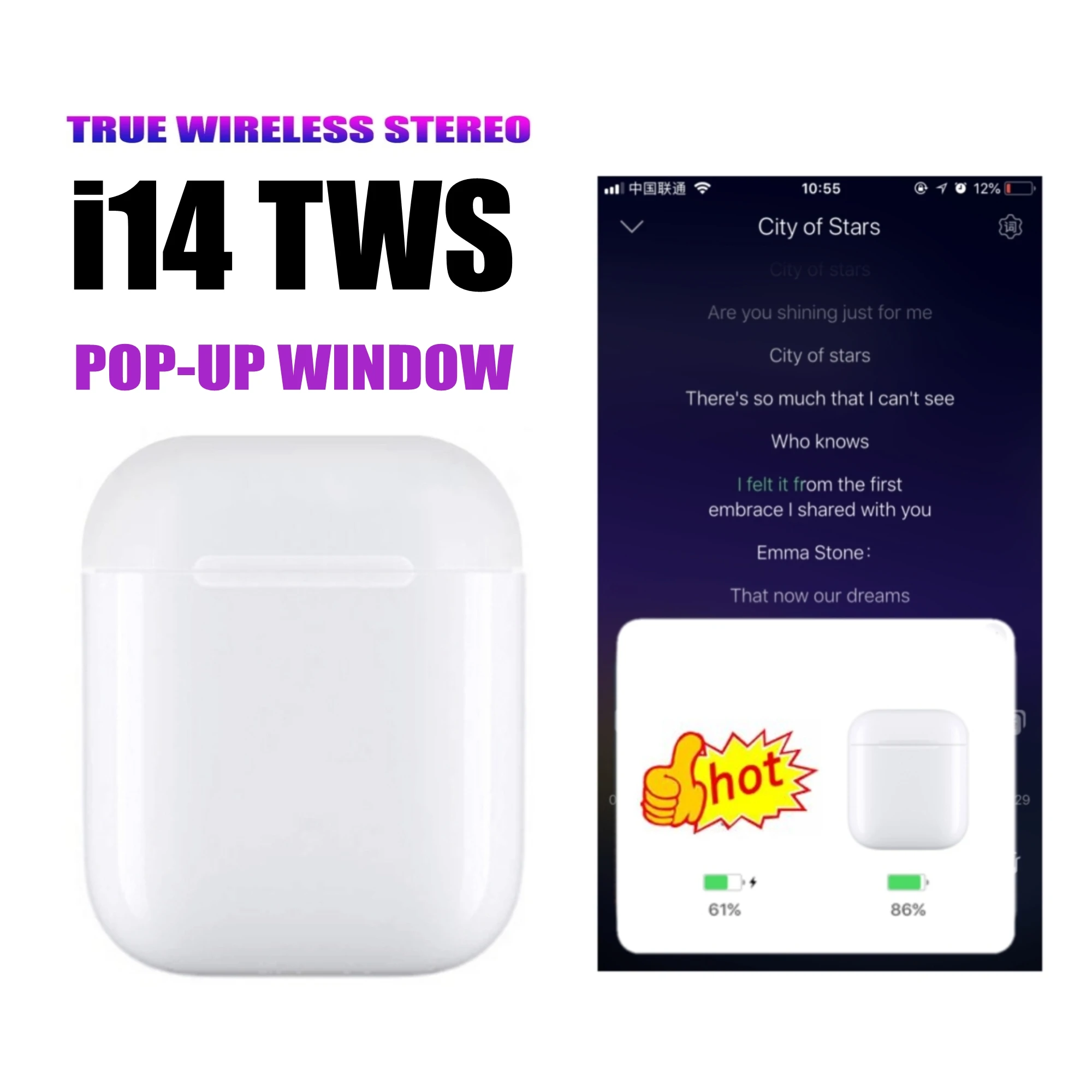 

i14 TWS POP-UP touch control 3D surround sound wireless Bluetooth 5.0 earphones pk i10 i11 i12 i13 tws for apple xiaomi phones