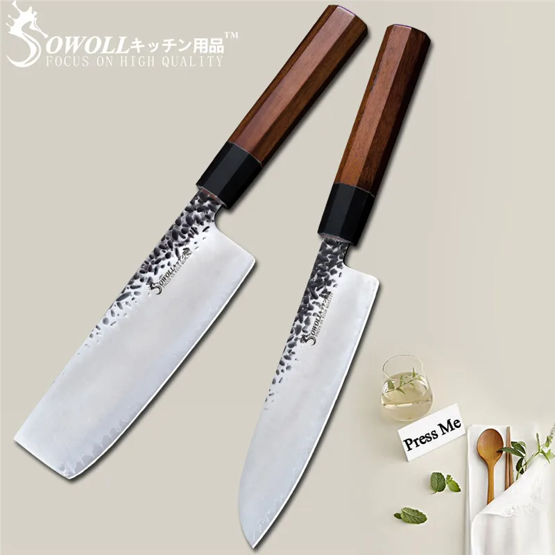 A.2 Pcs Set Кухонный нож SOWOLL ручной работы из дамасской кованой высокоуглеродистой стали, японский нож для повара, нож для повара, нож для повара - Цвет: A.2 Pcs Set