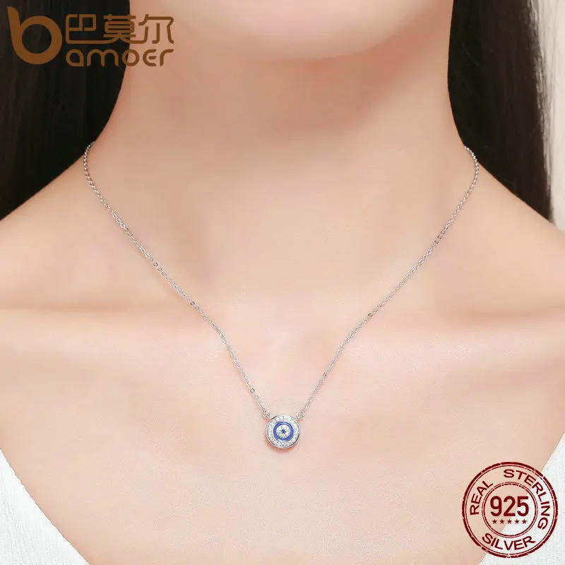 BAMOER Hot Sale 100% 925 Sterling Silver Lucky Blue Eye Clear CZ Pendant Necklace Women Luxury Sterling silver Jewelry SCN165 - Image 5