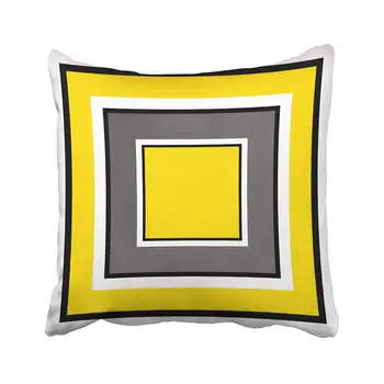 

Pillow Cover Square Size Yellow Gray Black Squares Outdoor Pouf Pillowcase With Hidden Zipper Cushion Gift Holiday Bed