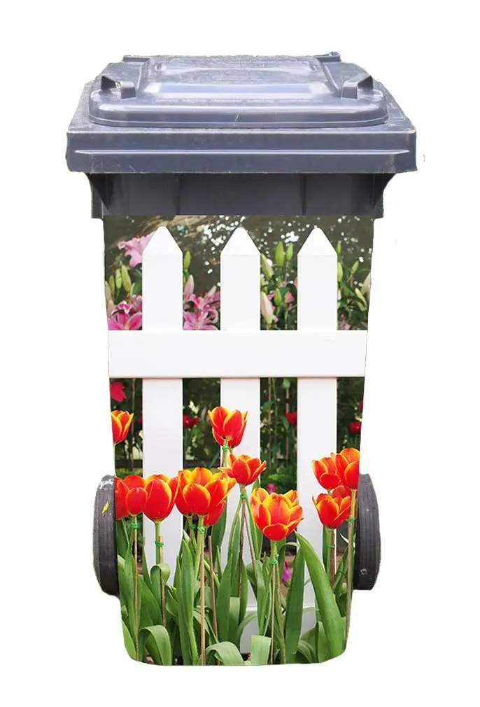 

DIY Flowers fen Adhesive Removable Waterproof Sticker Decals Rubbish bin trash can Cover sticker 120liter 240liter