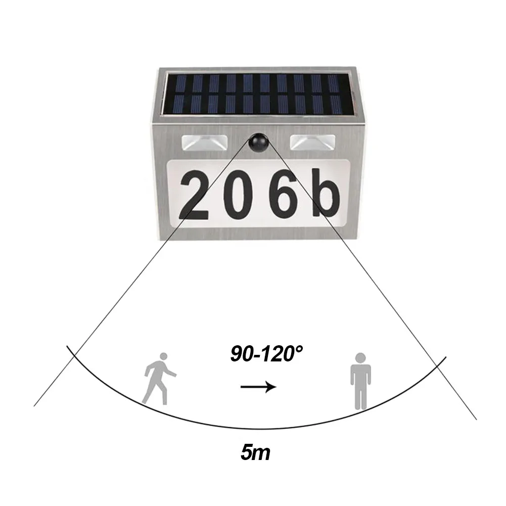 

Outdoor White Stainless Steel Waterproof Sign Courtyard House Number Solar Light Led Motion Sensor Wall Wireless Illuminated