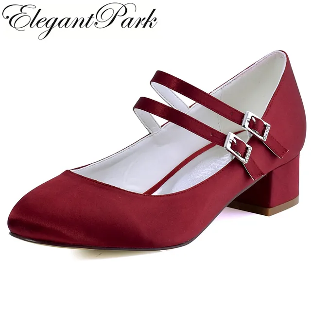 FC1615 Shoes Woman Dark Red Plus Size 12 Block heel Mary Jane Comfort