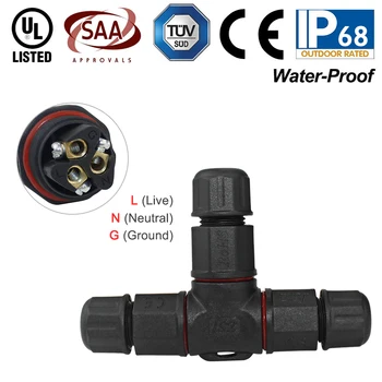 

IP68 Waterproof Connector 3 Pin Electrical Terminal Wire Connector High Quality T-type Cross Straight for Flood Light Connectors