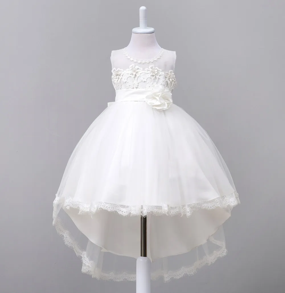 

Fashion short front long back summer little girl lace children cocktail dress baby kids girls clothing wedding party dresses