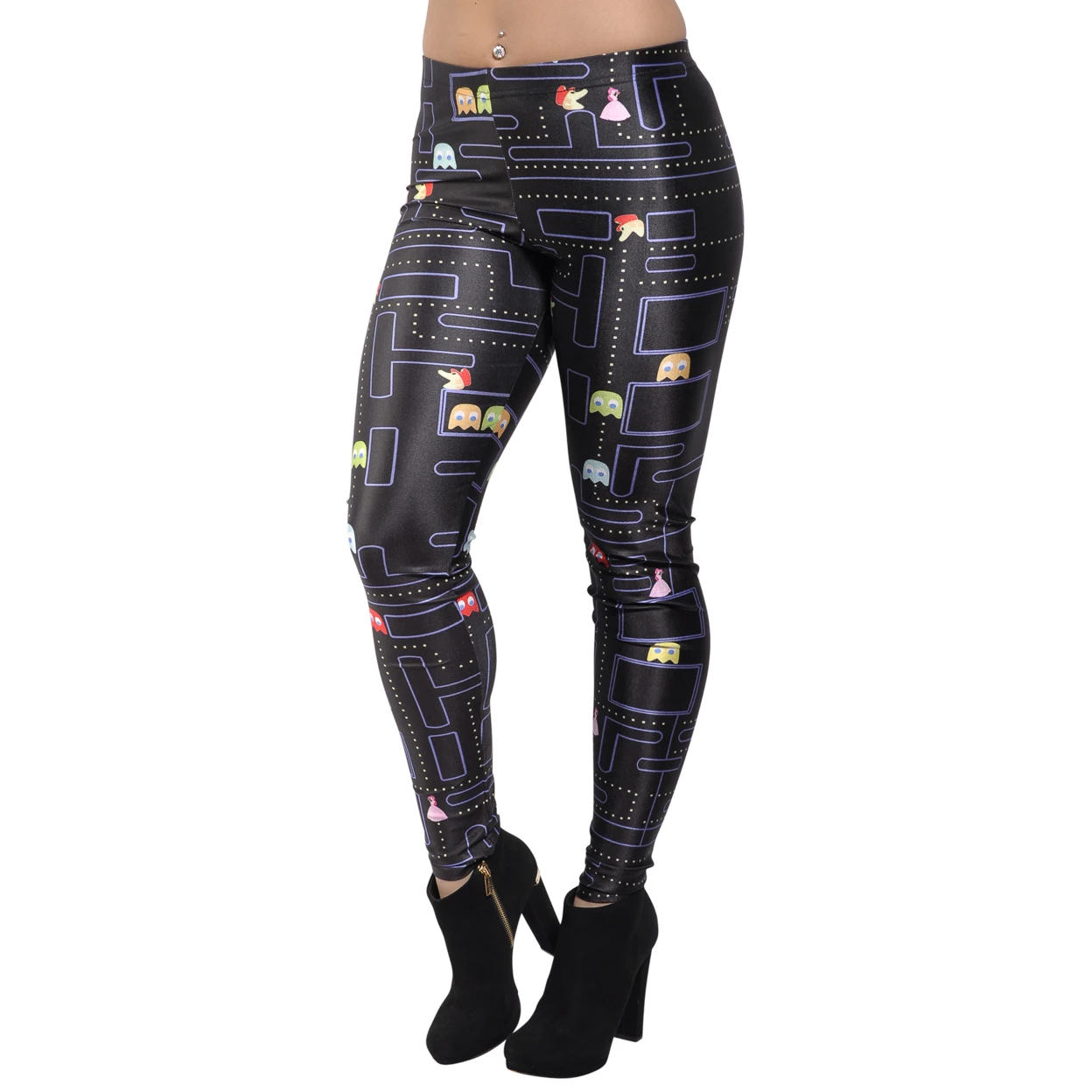 Women's Pacman Leggings Large Black