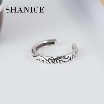 

SHANICE Old 925 Sterling Silver Ring Opening Woven Totem Rune Pattern Vintage Silver Jewelry Punk Style Bijoux Femme Party