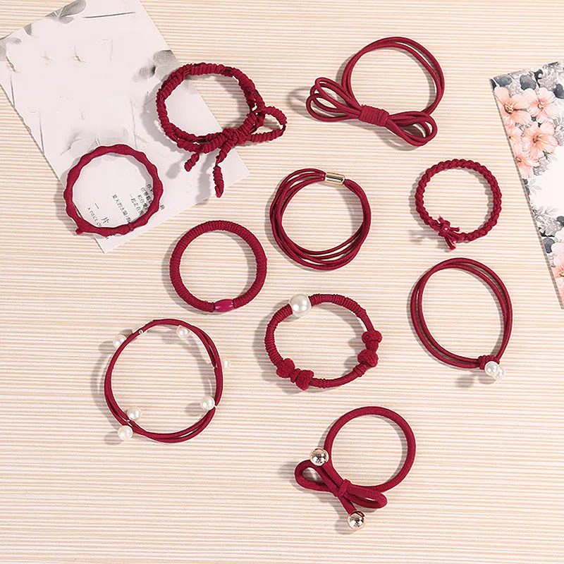 

Fashion 10PCS/Lot Sweet Girls Hair Scrunchie Rubber Bands Paerl Elastic 8 Colors Cross Women Hair Rope Telephone Wire