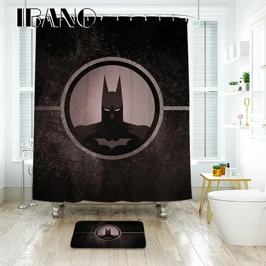 IBANO 3D Бэтмен черный занавеска для душа Водонепроницаемый полиэстер ткань для ванной занавеска для ванной комнаты и напольный коврик - Цвет: 1