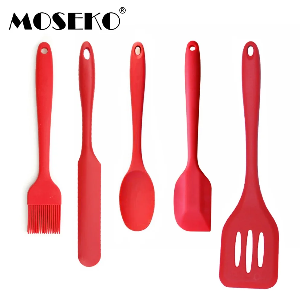 

MOSEKO 5pcs/Set Silicone Kitchen Utensils Baking Pastry Cooking Tools Utensil Set Spatula,Spoon,Ladle,Brush,Turner