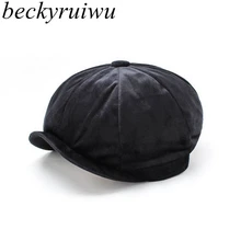 Высококлассный мужской зимний Бархатный берет, кепка для папы, восьмиугольная кепка, большой головной убор для мужчины, кепка размера плюс, Кепка для мальчика, s 57-59 см, 59-61 см