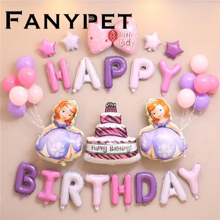 

1set princess sofia balloons set with pink letters star cake foil balloons and heart flower balloon for party decoration