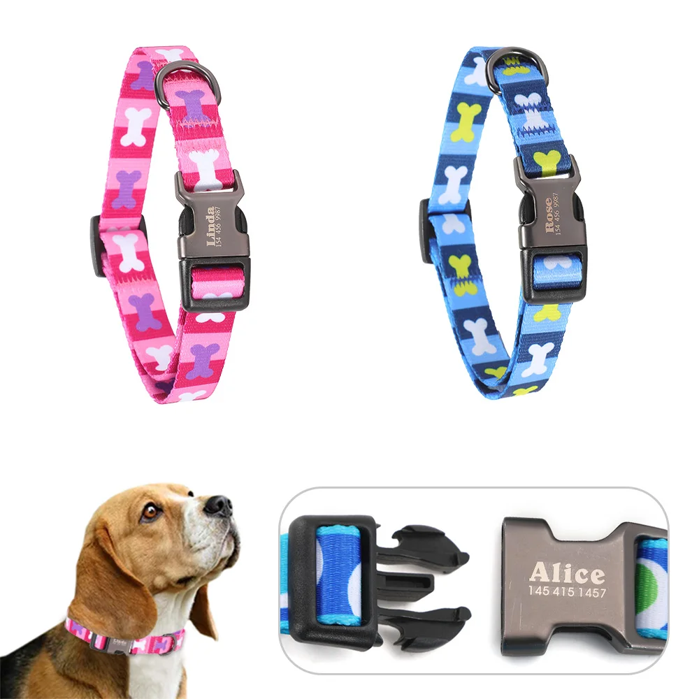 

Dog Collar Personalized Nylon Customized Pet ID Tag Colllar Engraved Nameplate Puppy Dogs Collars Pets Accessories for Beagle