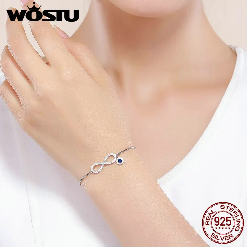 Goede WOSTU 2019 100% 925 Sterling Zilver Sparkling Infinity Vrouwen Chain Link Armband Bruiloft Verstelbare Zilveren Sieraden Gift CQB087